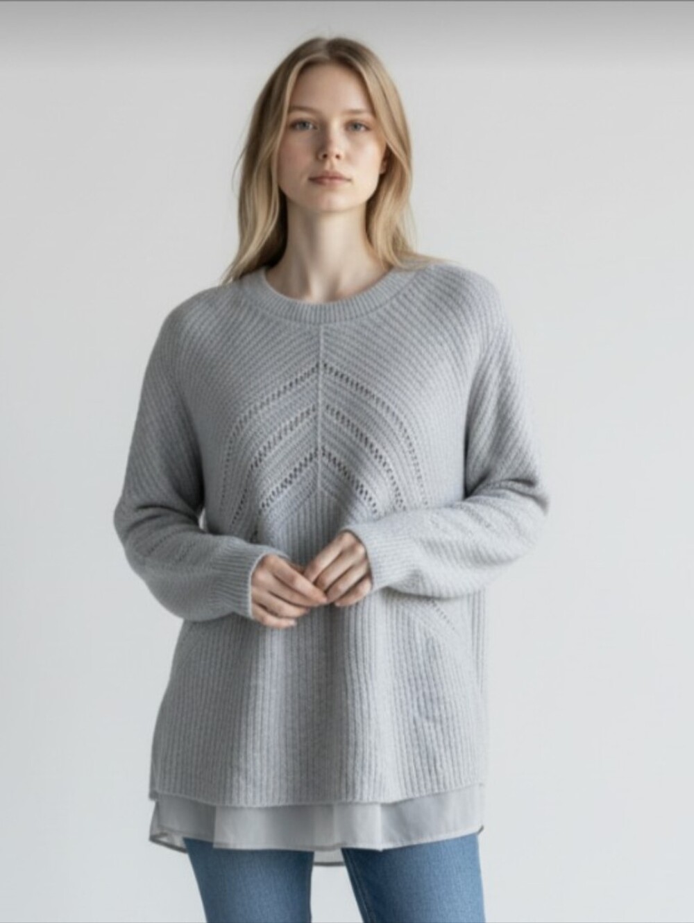LUCKY BRAND! AQUA BLUE & ICED SILVER METALLIC CASHMERE BLEND SKIRT SWEATER! SZ L